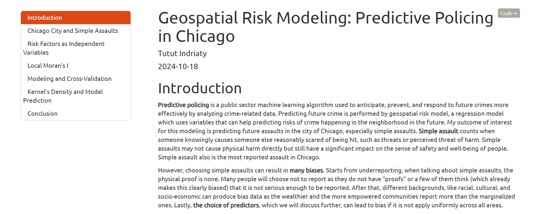 Geospatial Risk Modeling: Predictive Policing in Chicago